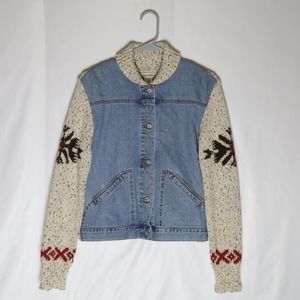 David Brooks Wool Denim Jacket Women's S Aztec Long Sleeve Sweater Y2K Vintage
